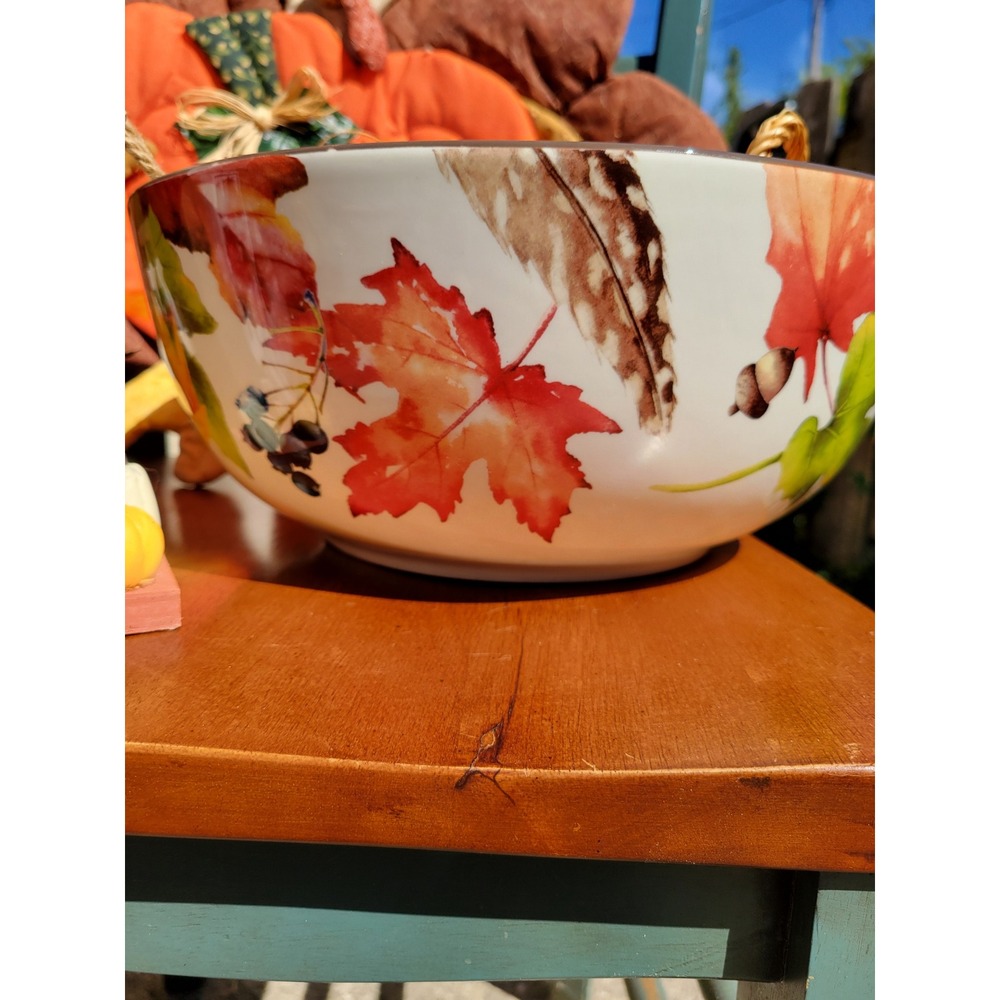 Better Homes & Gardens Serving Bowl 12in White Autumn Leaves Large Fall Leaves